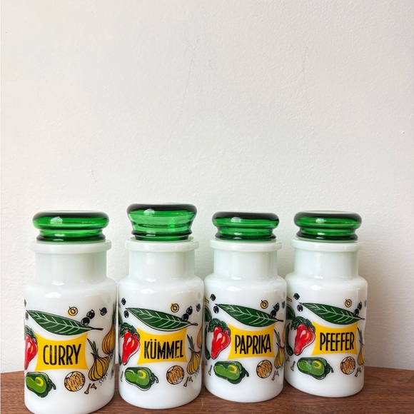 Vintage Kitchen Decor Colorful Spice Jars with Green Lids French Farmhouse Jars - Picture 9 of 13